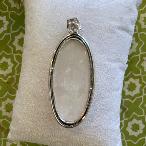 Natural Raw Selenite Oval Pendant 925 Sterling Silver Plated - Picture 3 of 5